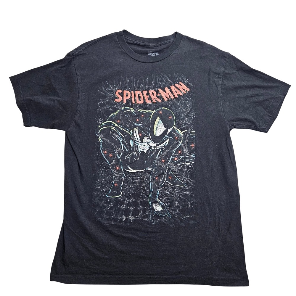 Marvel T-Shirt Large Black Spider-Man Graphic Print Cotton Short Sleeve Tee